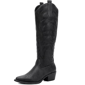 GLOBALWIN Womens Knee High Cowboy Boots Brown