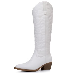 GLOBALWIN Womens Knee High Cowboy Boots Brown