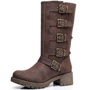 GLOBALWIN Womens Mid Calf Moto Boots With