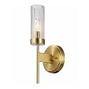 Globe Electric 1-Light Wall Sconce, Matte Brass, Ribbed Clear Glass Shade, E12 Candelabra, Dimmable, 65000103
