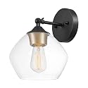 Globe Electric 51367 1-Light Wall Sconce, Matte Black, Gold Accent Socket, Clear Glass Shade, Wall-Lamp Dimmable, Lights for Bedroom, Kitchen Sconces Lighting, Home Decor, Bulb Not Included