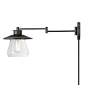 Globe Electric 51543 Nate 1-Light Plug-in or Hardwire Swing Arm Wall Sconce, Oil Rubbed Bronze, Clear Glass Shade, 6ft Black Fabric Covered Cord, Inline On/Off Rocker Switch, Bulb Not Included