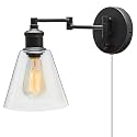 Globe Electric 65311 1-Light Plug-in or Hardwire Industrial Wall Sconce, Dark Bronze Finish, On/Off Rotary Switch, 6ft Clear Cord, Clear Glass Shade, Wall Lights for Living Room, Apartment Essentials