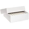 Globe Scientific 3090-1 Cardboard Storage Box for up to 2" Tall x 15mm Wide Tubes, 64 Place, 8x8 Format, 9x9 Format, 134mm Length, 134mm Width, 47mm Height, White