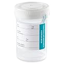 Globe Scientific 6220 Tite-Rite Container with Attached White Screw Cap and ID Label, 90mL (3oz), Graduated, Sterile, Pack of 400