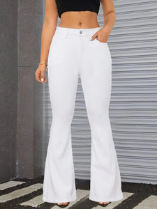 GLOBENAUT Flared Women White Jeans