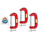 GLOBUS Heavy Duty 3 Inch Cast Iron C or G Clamp Set with 3 Mtr Measuring Tape - Strong Adjustable Metal Bench Vice Tool for Woodworking, Welding, Carpenter Repair & DIY Fixes (Pack of 4)
