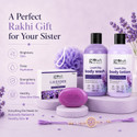 Globus Naturals Rakhi Special Lavender Skincare Gift Combo for Women | Body Wash 200ml, Body Lotion 200ml, Soap 100g & Loofah