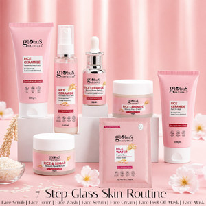 globus naturals rice ceramide korean glass skin 7-step kit  for soft glowing  healthy skin