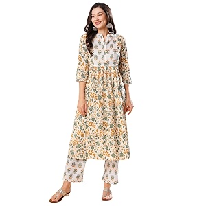 Globus Women Ivory Floral Print A-Line Kurta