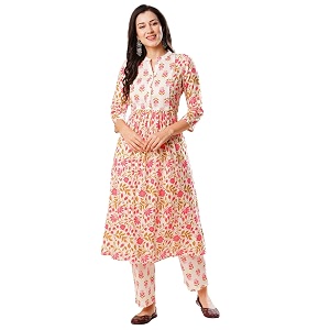 Globus Women Ivory Floral Print A-Line Kurta