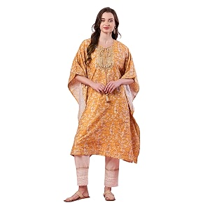 Globus Yellow Round Neck Allover Printed Kaftan