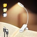 Glocusent Willow Book Light, 10LED, 3 Colors &amp; 3 Brightness, Rechargeable, Lightweight, Clip on, Modern Design, Pure White, ABS Material, USB-C, 80hr Runtime, Ideal for Book Lovers