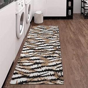 glofy bedside runner hand woven pure cotton carpet 2x5 feet 60cm x 152cm for bedroomlivingroomkitchenyoga and multi purpose colour - brown black print
