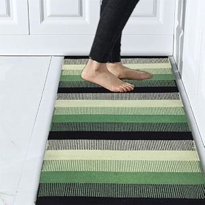 glofy bedside runner hand woven pure cotton carpet 2x5 feet 60cm x 152cm for bedroomlivingroomkitchenyoga and multi purpose colour - green black multi