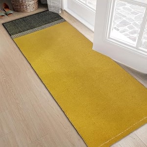 glofy bedside runner hand woven pure cotton carpet 2x5 feet 60cm x 152cm for bedroomlivingroomkitchenyoga and multi purpose colour - yellow yoga runner