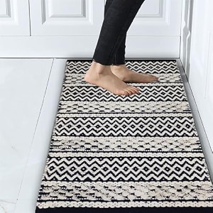 glofy bedside runner hand woven pure cotton carpet 2x5 feet 60cm x 152cm for bedroomlivingroomkitchenyoga and multi purpose colour - black amp white durable