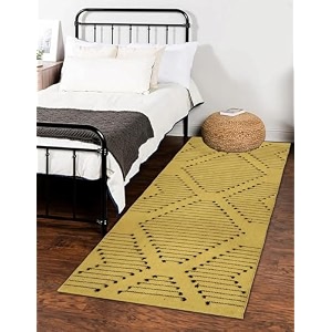 glofy bedside runner hand woven pure cotton carpet 2x5 feet 60cm x 152cm for bedroomlivingroomkitchenyoga and multi purpose colour - yellow bindi degine