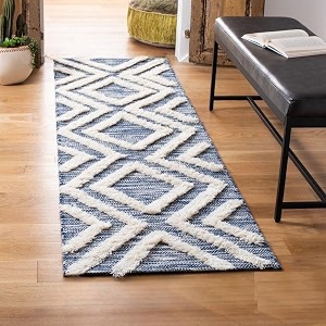 glofy bedside runner hand woven pure cotton carpet 2x5 feet 60cm x 152cm for bedroomlivingroomkitchenyoga and multi purpose colour - blue tufted