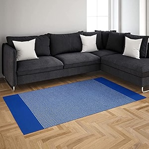 glofy bedside runner hand woven pure cotton carpet 2x5 feet 60cm x 152cm for bedroomlivingroomkitchenyoga and multi purpose colour - blue stripe degine