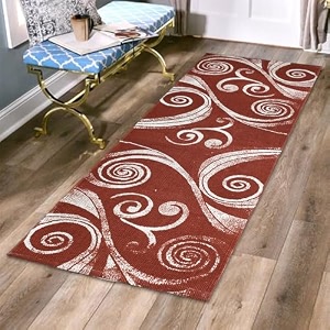 glofy bedside runner hand woven pure cotton carpet 2x5 feet 60cm x 152cm for bedroomlivingroomkitchenyoga and multi purpose colour - red white print