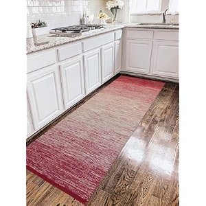 glofy bedside runner hand woven pure cotton carpet 2x5 feet 60cm x 152cm for bedroomlivingroomkitchenyoga and multi purpose colour - red mix