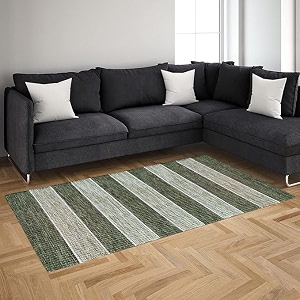glofy hand woven washable 100 natural cotton rug carpet bed side runner for bedroom living room 2x5 feet 60 cms x 152 cms green stripe patta