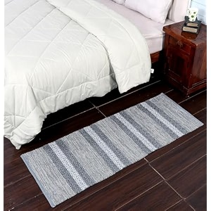 glofy hand woven washable 100 natural cotton rug carpet bed side runner for bedroom living room 2x5 feet 60 cms x 152 cms grey diamond new