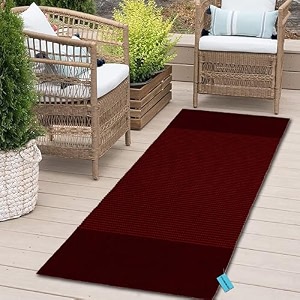 glofy bedside runner hand woven pure cotton carpet 2x5 feet 60cm x 152cm for bedroomlivingroomkitchenyoga and multi purpose colour - red stripe degine