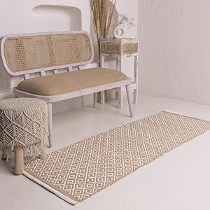 hand woven 100 cotton bedside runner tufted reversible runner carpet for living room bedroom sofa area kitchen yoga mat  2x5 feet 60cm x 152cm beige diamond