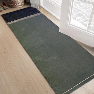glofy bedside runner hand woven pure cotton carpet 2x5 feet 60cm x 152cm for bedroomlivingroomkitchenyoga and multi purpose colour - green yoga runner