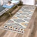 GLOFY Bedside Runner Hand Woven Pure Cotton Carpet (2x5 Feet), (60cm x 152cm) for Bedroom/Livingroom/Kitchen/Yoga and Multi Purpose Colour - (Multi Diamond Print)