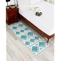 GLOFY Bedside Runner Hand Woven Pure Cotton Carpet (2x5 Feet), (60cm x 152cm) for Bedroom/Livingroom/Kitchen/Yoga and Multi Purpose Colour - (Sky Blue &amp; White)