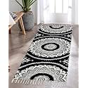 GLOFY Bedside Runner Hand Woven Pure Cotton Carpet (2x5 Feet), (60cm x 152cm) for Bedroom/Livingroom/Kitchen/Yoga and Multi Purpose Colour - (Black &amp; White Degine)