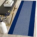 GLOFY Bedside Runner Hand Woven Pure Cotton Carpet (2x5 Feet), (60cm x 152cm) for Bedroom/Livingroom/Kitchen/Yoga and Multi Purpose Colour - (Blue Border)
