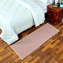 GLOFY Bedside Runner Hand Woven Pure Cotton Carpet (2x5 Feet), (60cm x 152cm) for Bedroom/Livingroom/Kitchen/Yoga and Multi Purpose Colour - (Maroon Zig Zag)