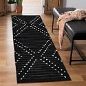 GLOFY Bedside Runner Hand Woven Pure Cotton Carpet (2x5 Feet), (60cm x 152cm) for Bedroom/Livingroom/Kitchen/Yoga and Multi Purpose Colour - (Black Bindi Degine)
