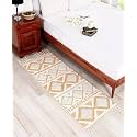 GLOFY Bedside Runner Hand Woven Pure Cotton Carpet (2x5 Feet), (60cm x 152cm) for Bedroom/Livingroom/Kitchen/Yoga and Multi Purpose Colour - (Yellow &amp; White)