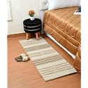 Hand Woven 100% Natural Cotton Rug Carpet Bed Side Runner for Bedroom, Living Room | 2x5 Feet, 60cm x 152cm (Beige & White Zig Zag New)