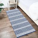 GLOFY Bedside Runner Hand Woven Pure Cotton Carpet (2x5 Feet), (60cm x 152cm) for Bedroom/Livingroom/Kitchen/Yoga and Multi Purpose Colour - (Blue Zig Zag Box)