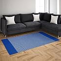 GLOFY Bedside Runner Hand Woven Pure Cotton Carpet (2x5 Feet), (60cm x 152cm) for Bedroom/Livingroom/Kitchen/Yoga and Multi Purpose Colour - (Blue Stripe Degine)