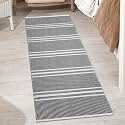 GLOFY Bedside Runner Hand Woven Pure Cotton Carpet (2x5 Feet), (60cm x 152cm) for Bedroom/Livingroom/Kitchen/Yoga and Multi Purpose Colour - (Black Stripe)