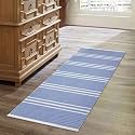 GLOFY Bedside Runner Hand Woven Pure Cotton Carpet (2x5 Feet), (60cm x 152cm) for Bedroom/Livingroom/Kitchen/Yoga and Multi Purpose Colour - (Blue Stripe)
