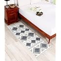 GLOFY Hand Woven Washable 100% Natural Cotton Rug Carpet Bed Side Runner for Bedroom Living Room 2x5 feet 60 cms x 152 cms (Grey White)