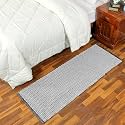 GLOFY Bedside Runner Hand Woven Pure Cotton Carpet (2x5 Feet), (60cm x 152cm) for Bedroom/Livingroom/Kitchen/Yoga and Multi Purpose Colour - (Black Zig Zag)