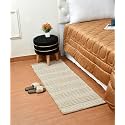 GLOFY Bedside Runner Hand Woven Pure Cotton Carpet (2x5 Feet), (60cm x 152cm) for Bedroom/Livingroom/Kitchen/Yoga and Multi Purpose Colour - (White Zig Zag Box)
