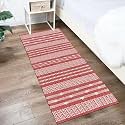 GLOFY Bedside Runner Hand Woven Pure Cotton Carpet (2x5 Feet), (60cm x 152cm) for Bedroom/Livingroom/Kitchen/Yoga and Multi Purpose Colour - (Red &amp; White Zig Zag New)