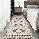 Hand Woven 100% Cotton Bedside Runner Tufted Reversible Runner, Carpet for Living Room, Bedroom, Guest Room, Kitchen | 2x5 Feet, 60cm x 152cm (Beige &amp; Ivory)