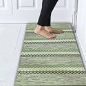 GLOFY Hand Woven Washable 100% Natural Cotton Rug Carpet Bed Side Runner for Bedroom Living Room 2x5 feet 60 cms x 152 cms (Green Zig Zag Degine)