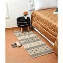 Hand Woven 100% Natural Cotton Rug Carpet Bed Side Runner for Bedroom, Living Room | 2x5 Feet, 60cm x 152cm (Beige &amp; Black Zig Zag New)